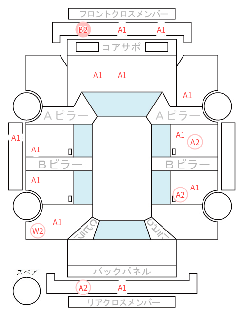 Body condition diagram (damage marks, Japanese labels)