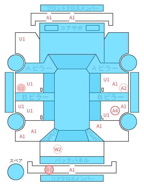 Body condition diagram (damage marks, Japanese labels)