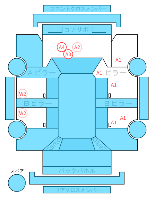 Body condition diagram (damage marks, Japanese labels)