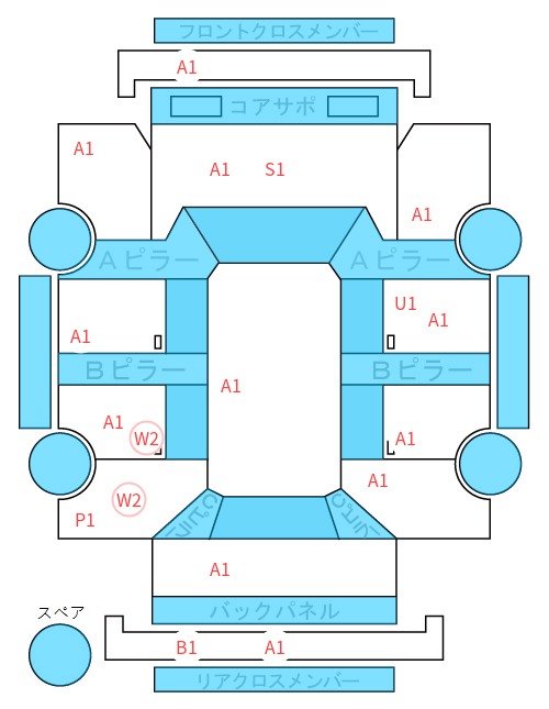 Body condition diagram (damage marks, Japanese labels)