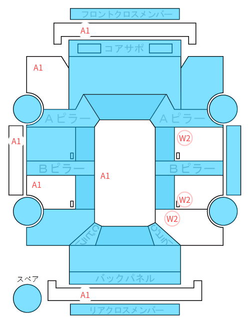 Body condition diagram (damage marks, Japanese labels)