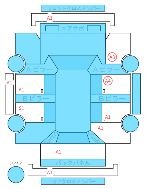Body condition diagram (damage marks, Japanese labels)