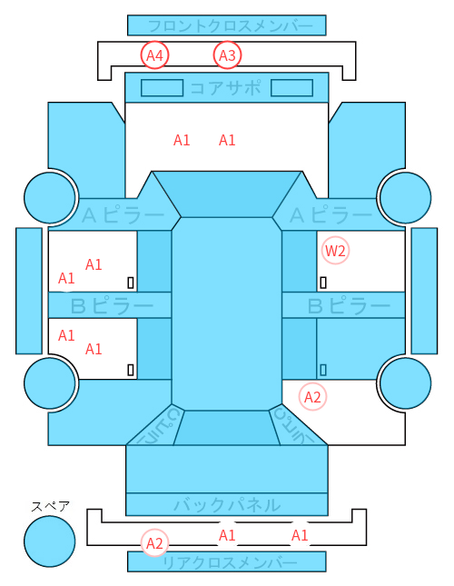 Body condition diagram (damage marks, Japanese labels)