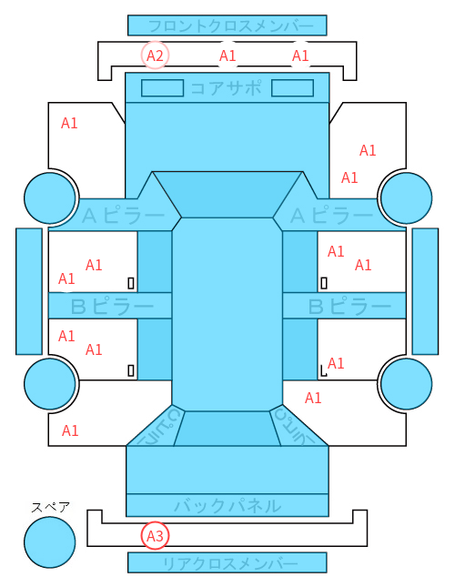 Body condition diagram (damage marks, Japanese labels)