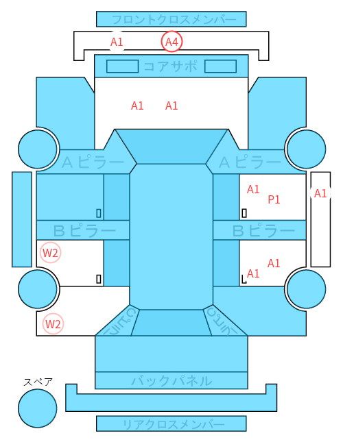 Body condition diagram (damage marks, Japanese labels)