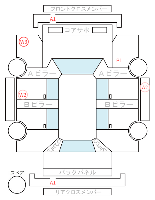 Body condition diagram (damage marks, Japanese labels)