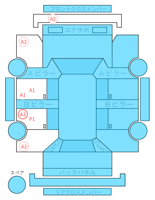 Body condition diagram (damage marks, Japanese labels)
