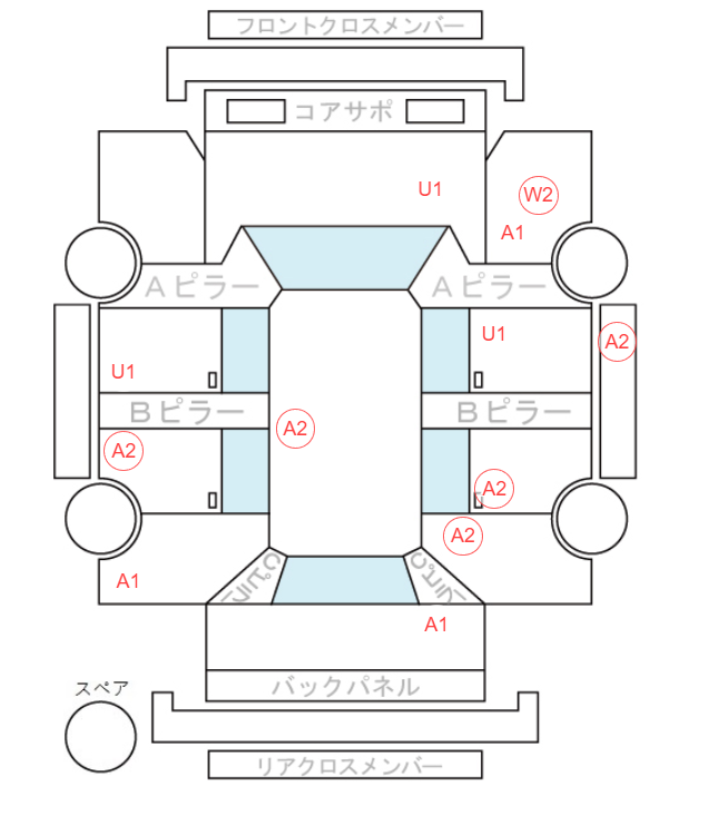 Body condition diagram (damage marks, Japanese labels)