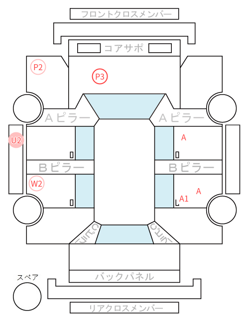 Body condition diagram (damage marks, Japanese labels)