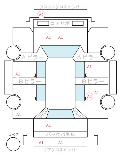 Body condition diagram (damage marks, Japanese labels)