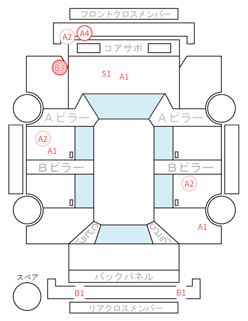 Body condition diagram (damage marks, Japanese labels)