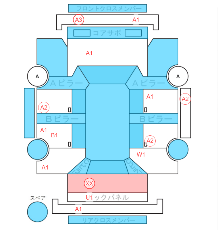 Body condition diagram (damage marks, Japanese labels)