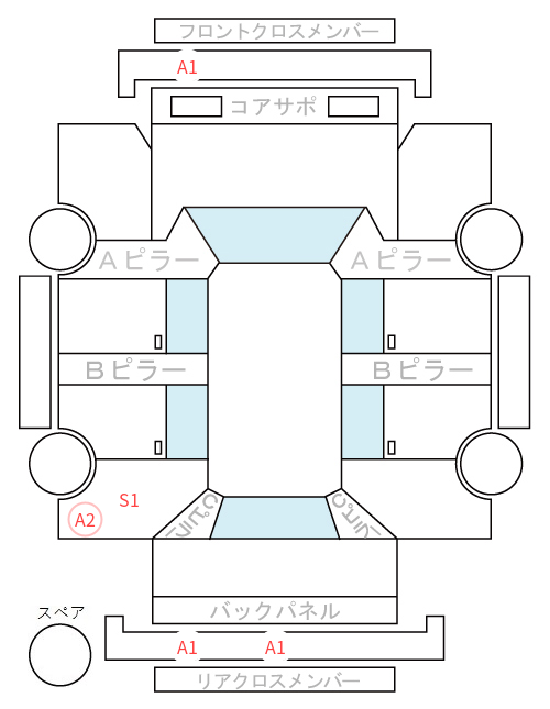 Body condition diagram (damage marks, Japanese labels)