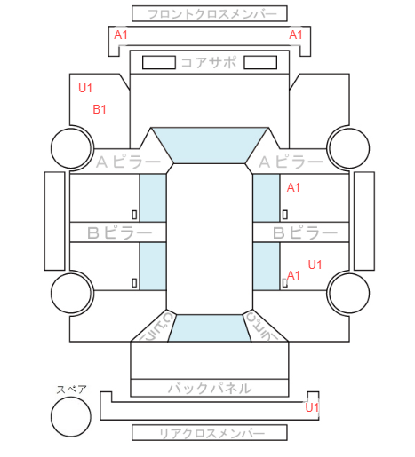 Body condition diagram (damage marks, Japanese labels)