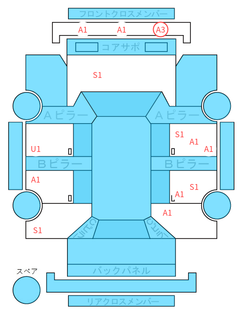 Body condition diagram (damage marks, Japanese labels)