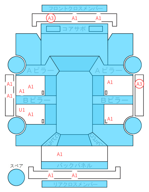 Body condition diagram (damage marks, Japanese labels)