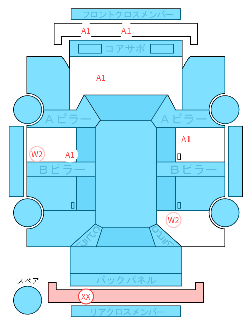 Body condition diagram (damage marks, Japanese labels)