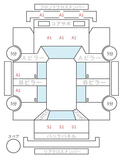 Body condition diagram (damage marks, Japanese labels)
