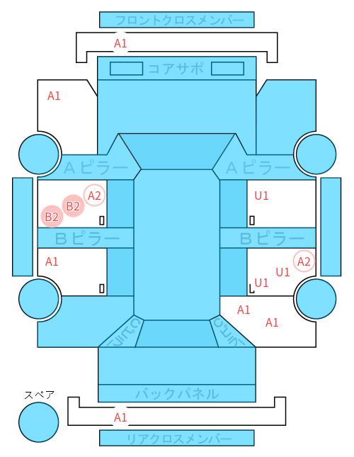 Body condition diagram (damage marks, Japanese labels)