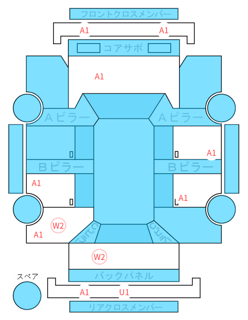 Body condition diagram (damage marks, Japanese labels)