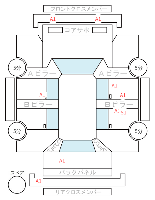 Body condition diagram (damage marks, Japanese labels)