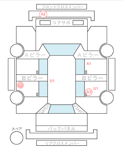 Body condition diagram (damage marks, Japanese labels)