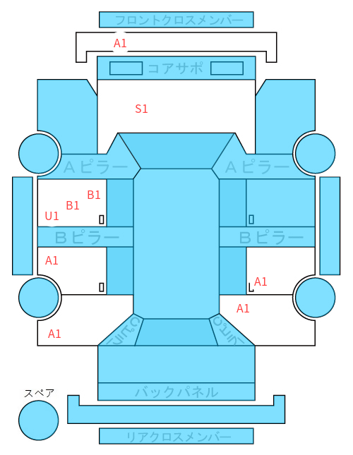 Body condition diagram (damage marks, Japanese labels)