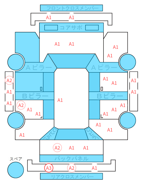 Body condition diagram (damage marks, Japanese labels)