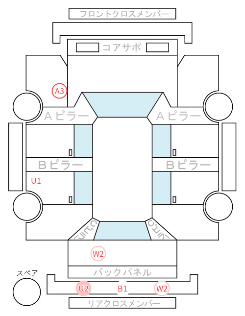 Body condition diagram (damage marks, Japanese labels)