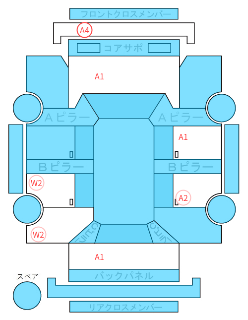 Body condition diagram (damage marks, Japanese labels)