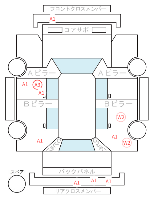 Body condition diagram (damage marks, Japanese labels)