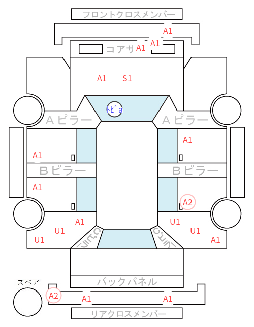 Body condition diagram (damage marks, Japanese labels)