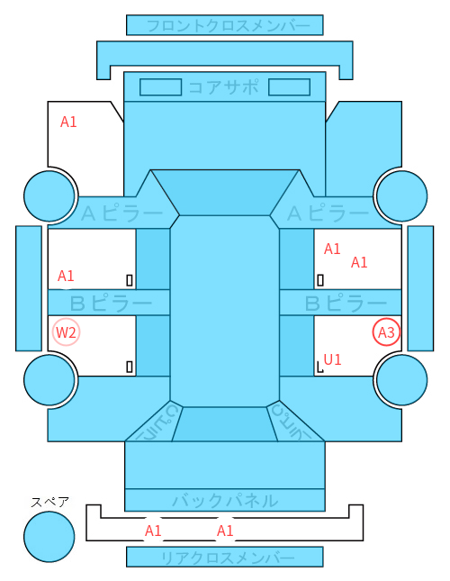 Body condition diagram (damage marks, Japanese labels)
