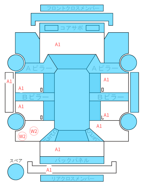 Body condition diagram (damage marks, Japanese labels)