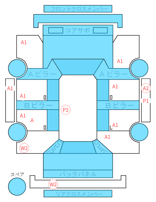 Body condition diagram (damage marks, Japanese labels)
