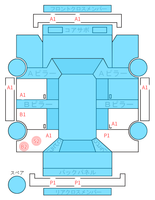 Body condition diagram (damage marks, Japanese labels)