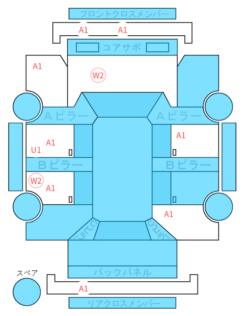 Body condition diagram (damage marks, Japanese labels)