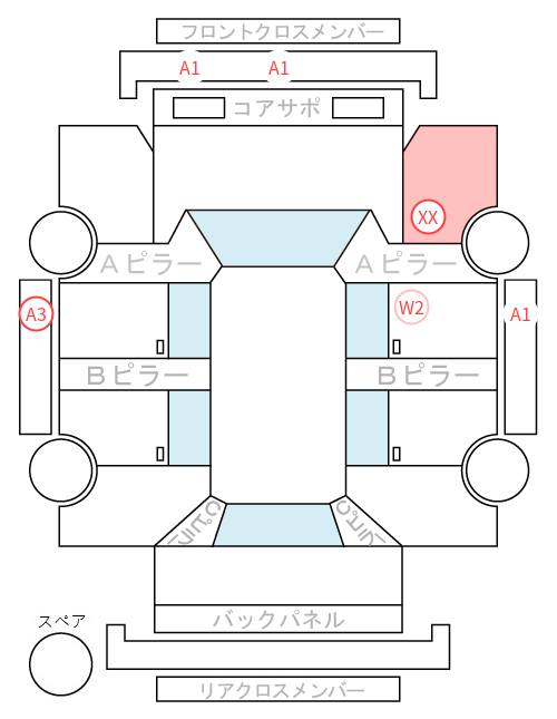 Body condition diagram (damage marks, Japanese labels)