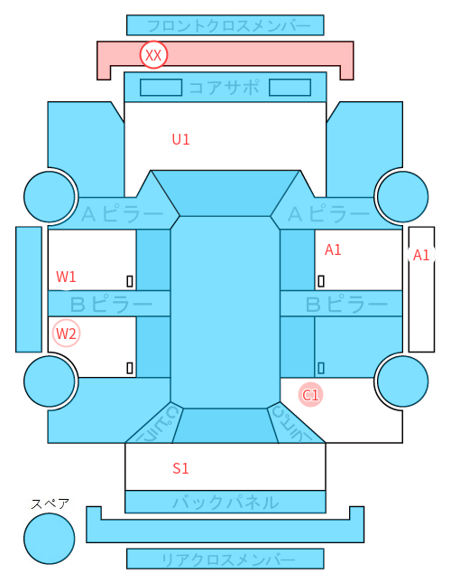 Body condition diagram (damage marks, Japanese labels)