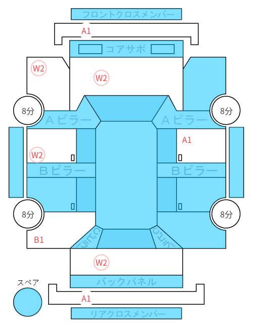 Body condition diagram (damage marks, Japanese labels)