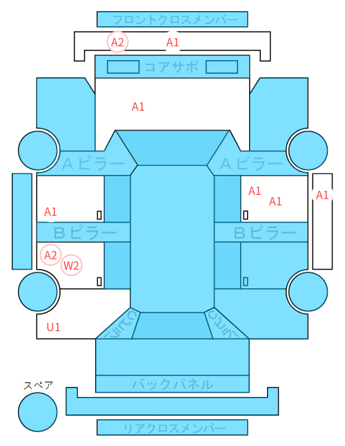 Body condition diagram (damage marks, Japanese labels)