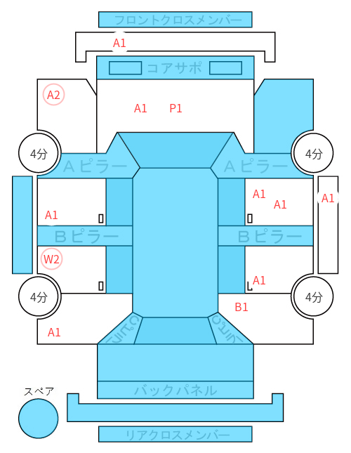Body condition diagram (damage marks, Japanese labels)