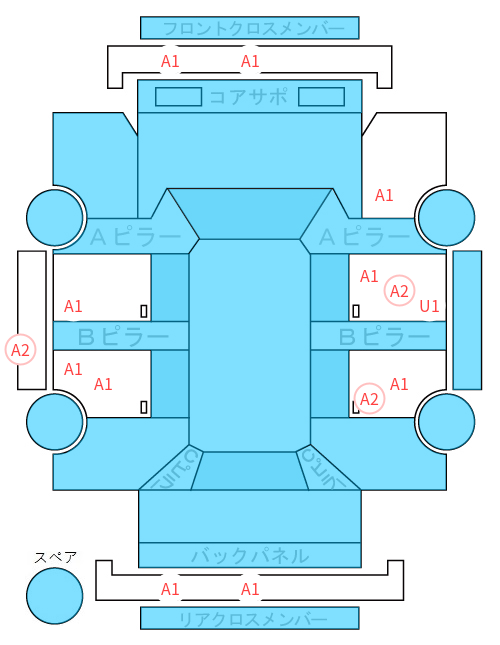 Body condition diagram (damage marks, Japanese labels)