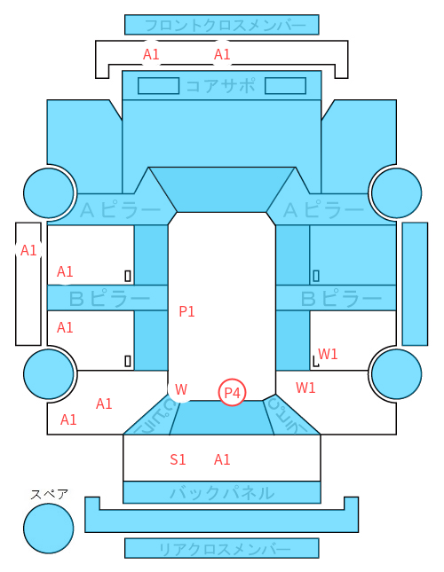 Body condition diagram (damage marks, Japanese labels)