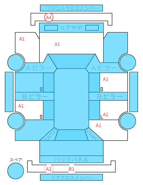 Body condition diagram (damage marks, Japanese labels)