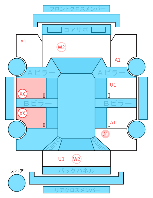 Body condition diagram (damage marks, Japanese labels)