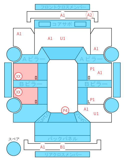 Body condition diagram (damage marks, Japanese labels)