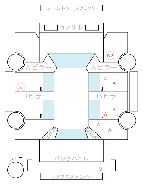 Body condition diagram (damage marks, Japanese labels)