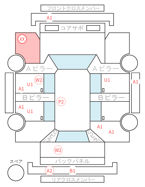 Body condition diagram (damage marks, Japanese labels)