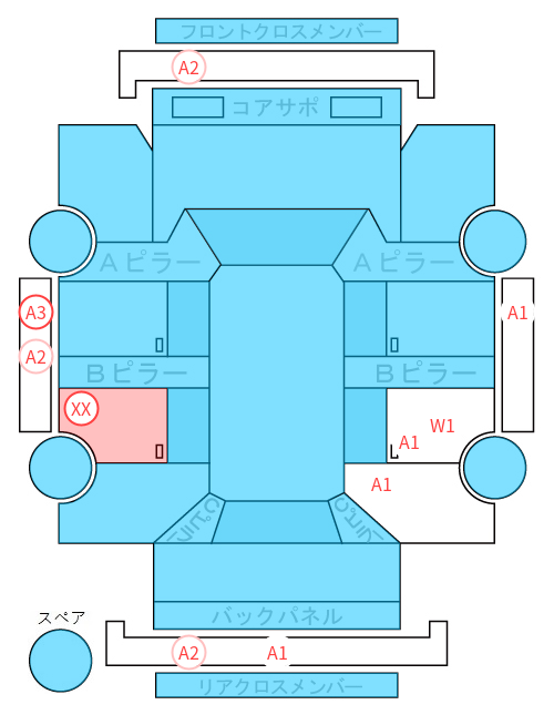 Body condition diagram (damage marks, Japanese labels)